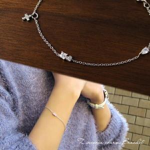 クロス ドロップ ジルコニア チャームブレスレット 15〜18cm シルバー925 銀 ロジウムコーティング ブレスレット きらきら 十字架|レディースアクセサリー