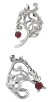 透かしリーフ&ガーネット シルバーイヤーカフ(1P/片耳用)|レディースアクセサリー