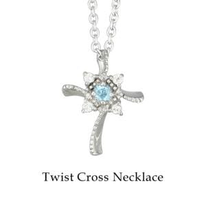 天然 ブルートパーズ ツイスト クロス シルバーネックレス シルバー925 十字架 星 スター 華奢 小さめ ネックレス 宝石 誕生石 11月|レディースアクセサリー