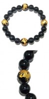 ◆四神獣手彫りカットオニキス12mm玉/金◆19.5cm ブルータイガーアイ(青トラ目石)ブレスレット (メンズLサイズ)/天然石/パワーストーン/お守り/開運/風水/メンズ/龍/虎