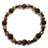 6mm 18cm カット黄トラ目石MIX!!3色タイガーアイ・オニキスブレスレット (メンズMサイズ) タイガーアイ 虎目石 トラ目石 天然石 パワーストーン ブレスレット|天然石・パワーストーン