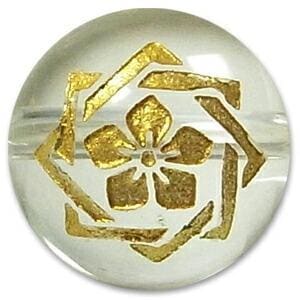 【幕末 坂本龍馬/家紋(金) 手彫り水晶】12mm玉 丸ビーズ 2玉売り|天然石・パワーストーン