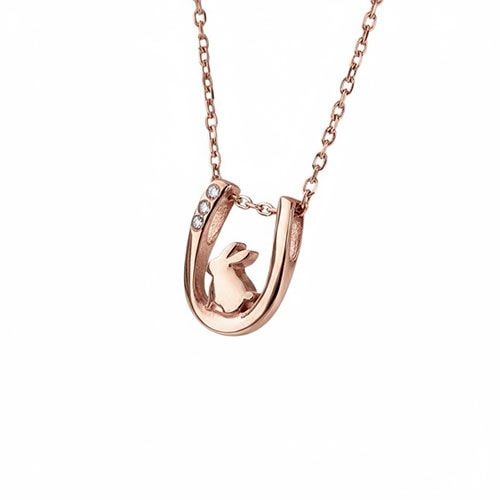 ≪SERASTINY -petit- / セラスティニー ペティ≫-うさぎ-/ホースシュー 天然ダイヤモンドネックレス ピンクゴールド SUS316L