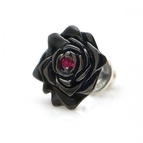 ≪DAgDART/ダグダート≫薔薇/バラ モチーフ ブラックコーティング シルバー ピアス(ルビー合成) /DP-097RBG