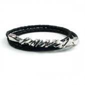 ≪DAgDART/ダグダート≫編革レザーブレスレット(ブラック)×シルバー 3重巻き