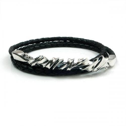 ≪DAgDART/ダグダート≫編革レザーブレスレット(ブラック)×シルバー 3重巻き