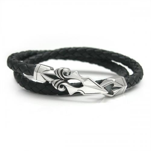 ≪DAgDART/ダグダート≫編革レザーブレスレット(ブラック)×シルバー ゴシック調 