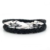 ≪DAgDART/ダグダート≫編革レザーブレスレット(ブラック)×シルバー 2重巻き 