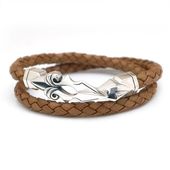 ≪DAgDART/ダグダート≫編革レザーブレスレット(ナチュラル)×シルバー ゴシック調 2重巻き 