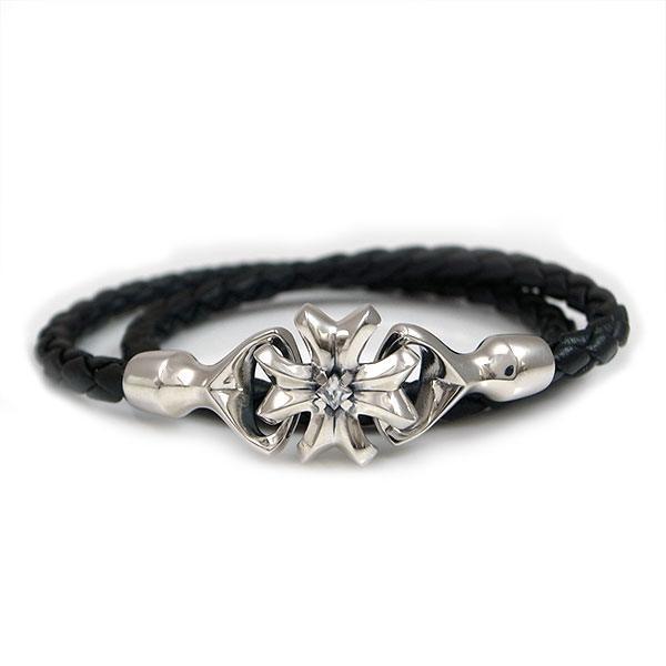 ≪DAgDART/ダグダート≫【Glass】クロス キュービックジルコニア×レザー×シルバーブレスレット 