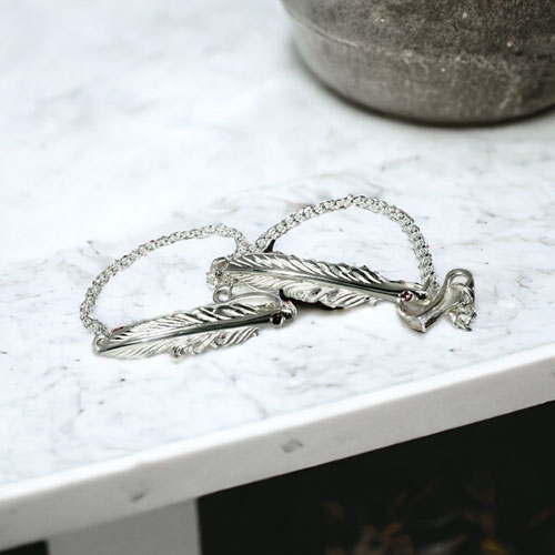 ≪DAgDART/ダグダート≫【ペア】選べる誕生石　フェザー シルバーペアブレスレット 