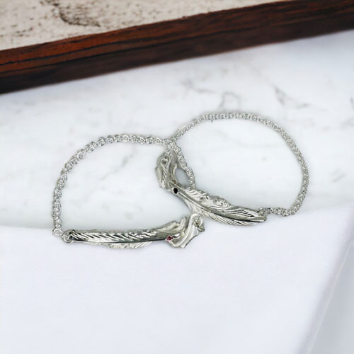 ≪DAgDART/ダグダート≫【ペア】選べる誕生石　フェザー シルバーペアブレスレット 