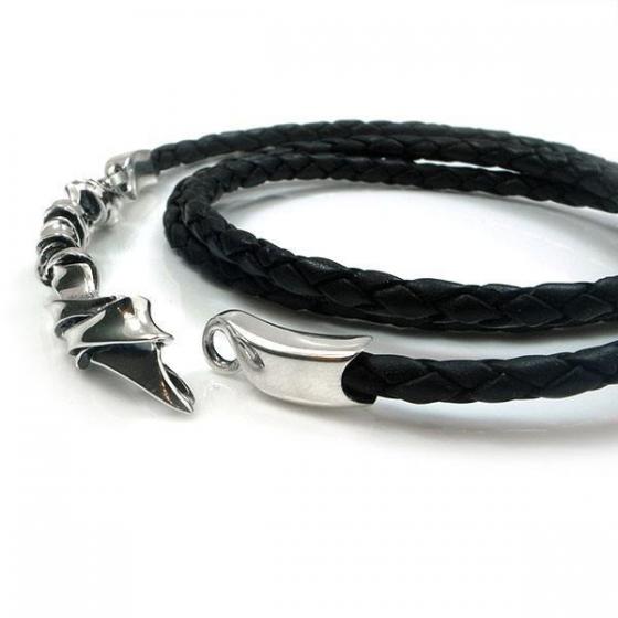 ≪DAgDART/ダグダート≫編革レザーブレスレット(ブラック)×シルバー 3重巻き