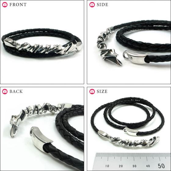 ≪DAgDART/ダグダート≫編革レザーブレスレット(ブラック)×シルバー 3重巻き