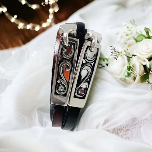 ≪DAgDART/ダグダート≫【ペア】アラベスク ストーン×レザー×シルバーペアブレスレット /DB-126+127