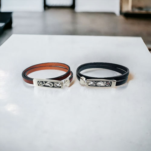 ≪DAgDART/ダグダート≫【ペア】アラベスク ストーン×レザー×シルバーペアブレスレット /DB-126+127