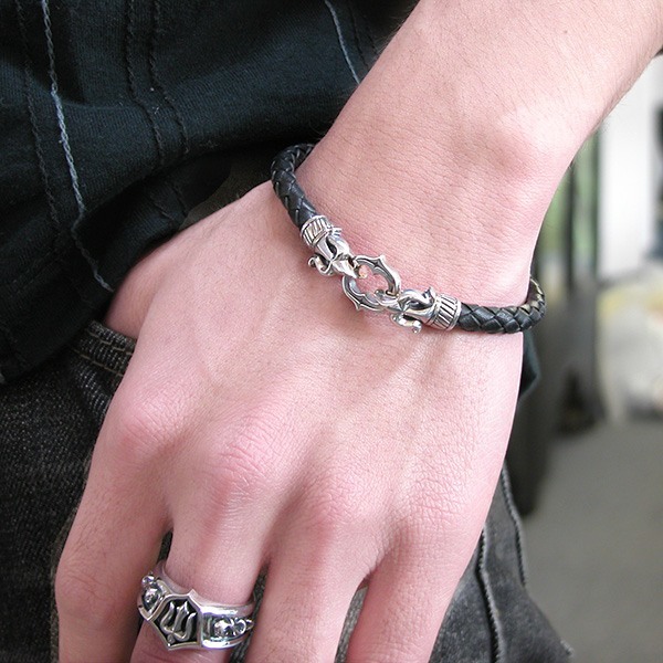 ≪DAgDART/ダグダート≫【ARCO E FRECCIA】唐草模様 編革レザーブレスレット(ブラック)×シルバー 