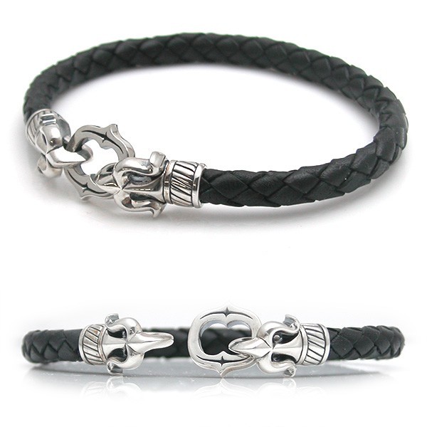 ≪DAgDART/ダグダート≫【ARCO E FRECCIA】唐草模様 編革レザーブレスレット(ブラック)×シルバー 