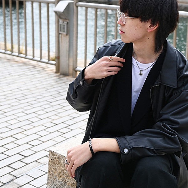 ≪DAgDART/ダグダート≫【ONE STAR】丸革レザーブレスレット×シルバー 2重巻き 