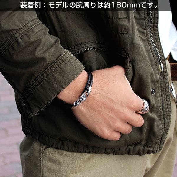 ≪DAgDART/ダグダート≫【ONE STAR】丸革レザーブレスレット×シルバー 2重巻き 