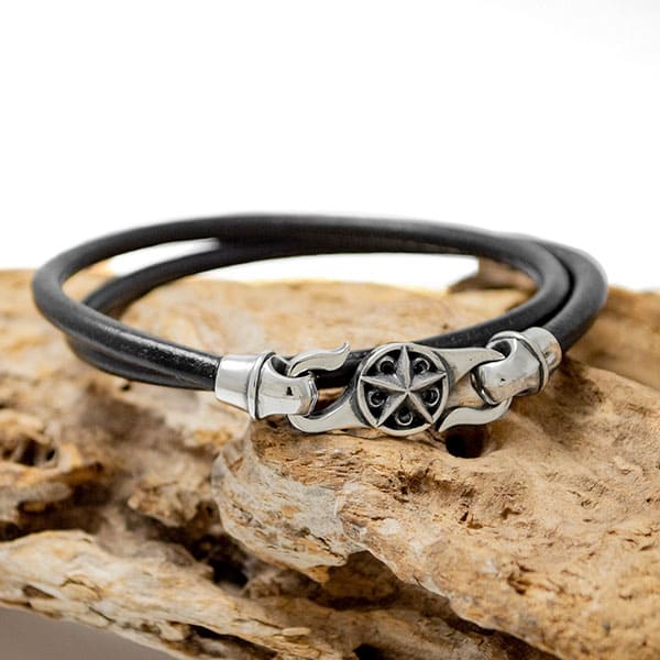 ≪DAgDART/ダグダート≫【ONE STAR】丸革レザーブレスレット×シルバー 2重巻き 