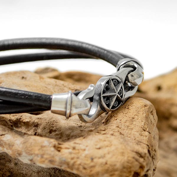 ≪DAgDART/ダグダート≫【ONE STAR】丸革レザーブレスレット×シルバー 2重巻き 