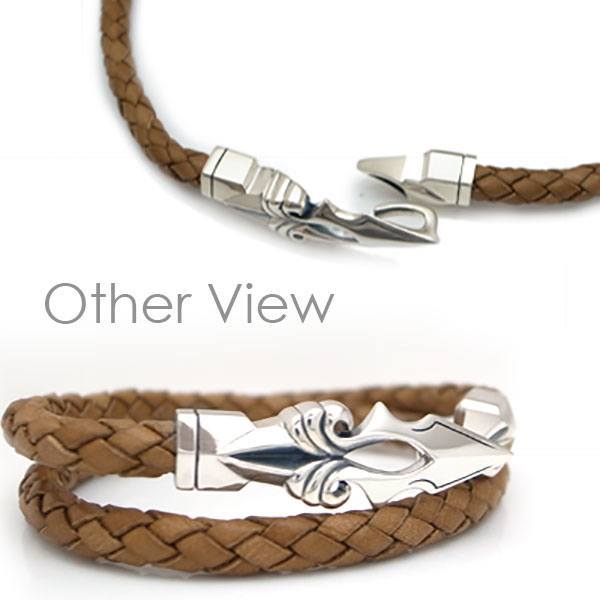 ≪DAgDART/ダグダート≫編革レザーブレスレット(ナチュラル)×シルバー ゴシック調 2重巻き 