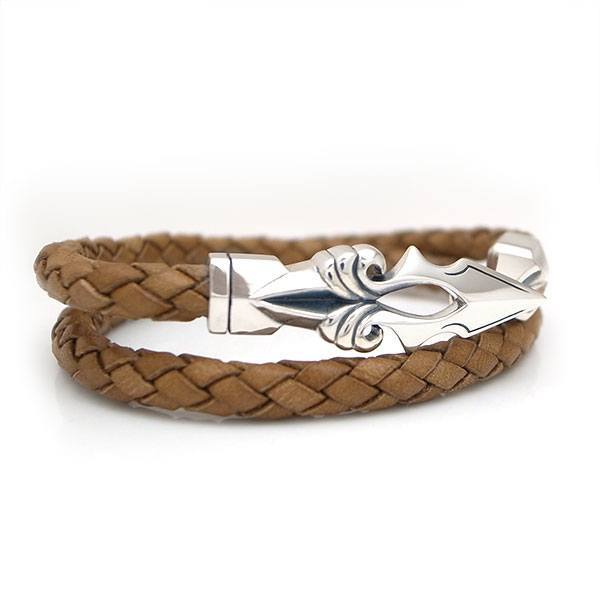 ≪DAgDART/ダグダート≫編革レザーブレスレット(ナチュラル)×シルバー ゴシック調 2重巻き 