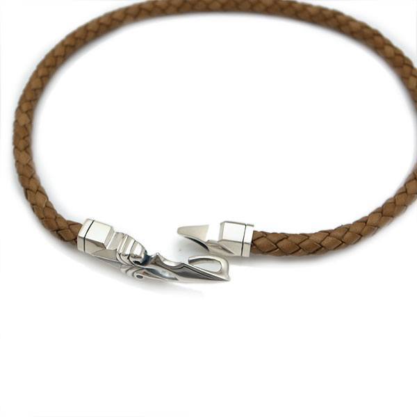 ≪DAgDART/ダグダート≫編革レザーブレスレット(ナチュラル)×シルバー ゴシック調 2重巻き 