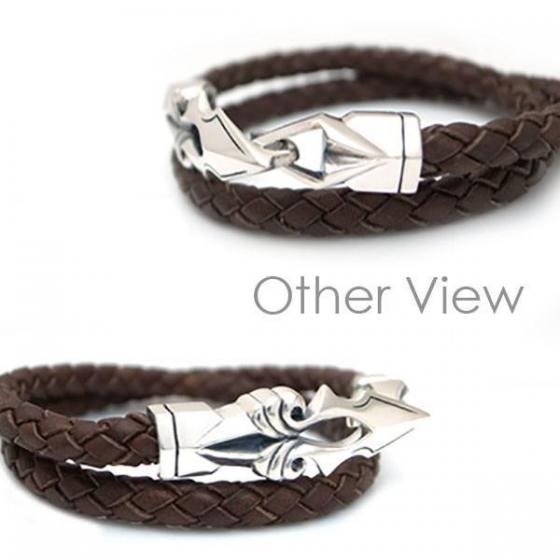 ≪DAgDART/ダグダート≫編革レザーブレスレット(ブラウン)×シルバー ゴシック調 2重巻き 