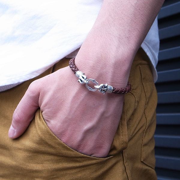 ≪DAgDART/ダグダート≫【ARCO E FRECCIA】唐草模様 編革レザーブレスレット(ブラウン)×シルバー