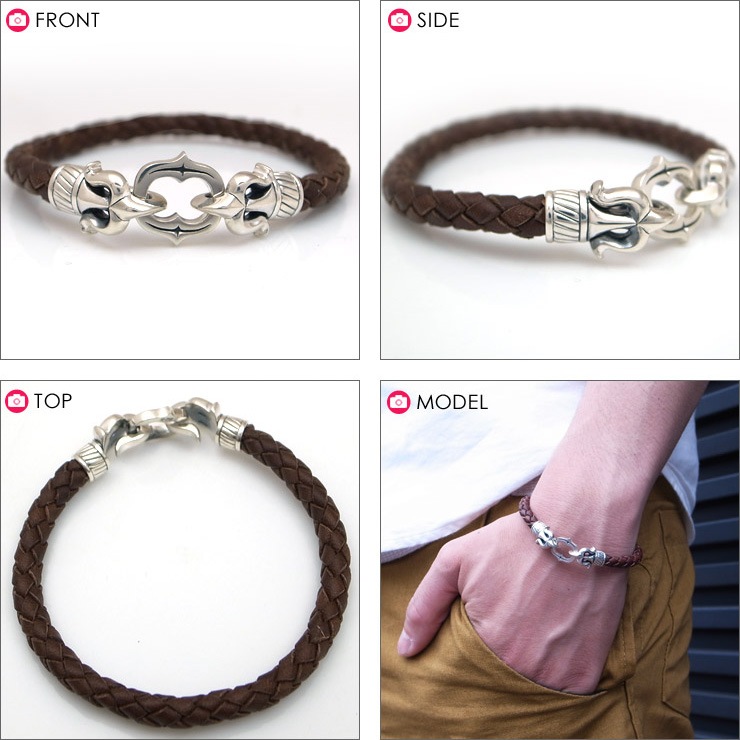 ≪DAgDART/ダグダート≫【ARCO E FRECCIA】唐草模様 編革レザーブレスレット(ブラウン)×シルバー