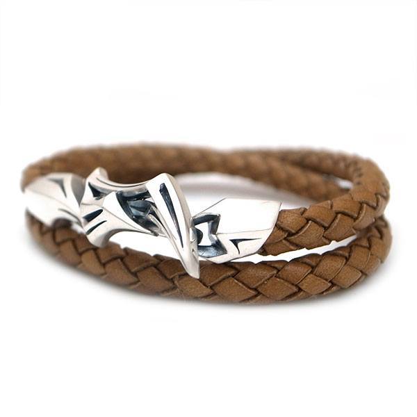 ≪DAgDART/ダグダート≫編革レザーブレスレット(ナチュラル)×シルバー 