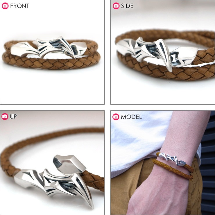 ≪DAgDART/ダグダート≫編革レザーブレスレット(ナチュラル)×シルバー 