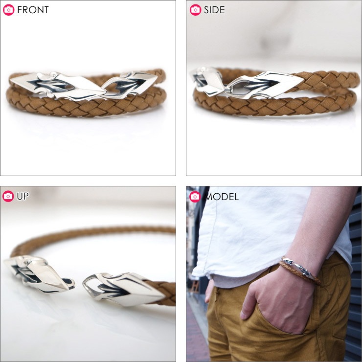 ≪DAgDART/ダグダート≫編革レザーブレスレット(ナチュラル)×シルバー 2重巻き 