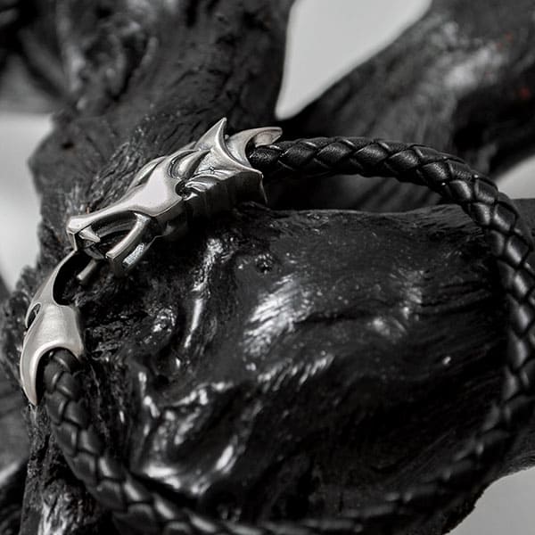 ≪DAgDART/ダグダート≫【Ouroboros】ウロボロス 編革レザーブレスレット(ブラック)×シルバー