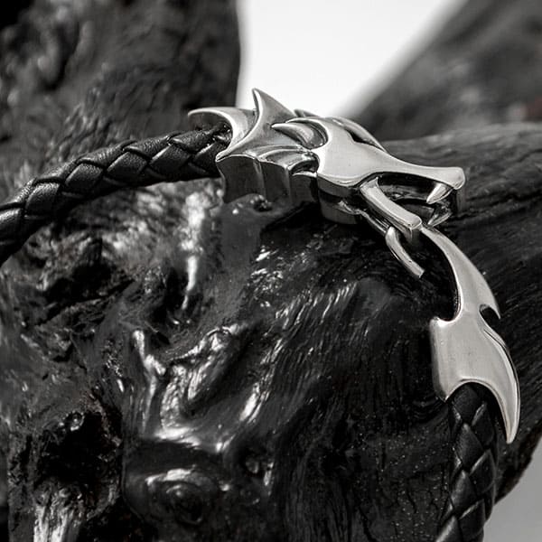 ≪DAgDART/ダグダート≫【Ouroboros】ウロボロス 編革レザーブレスレット(ブラック)×シルバー