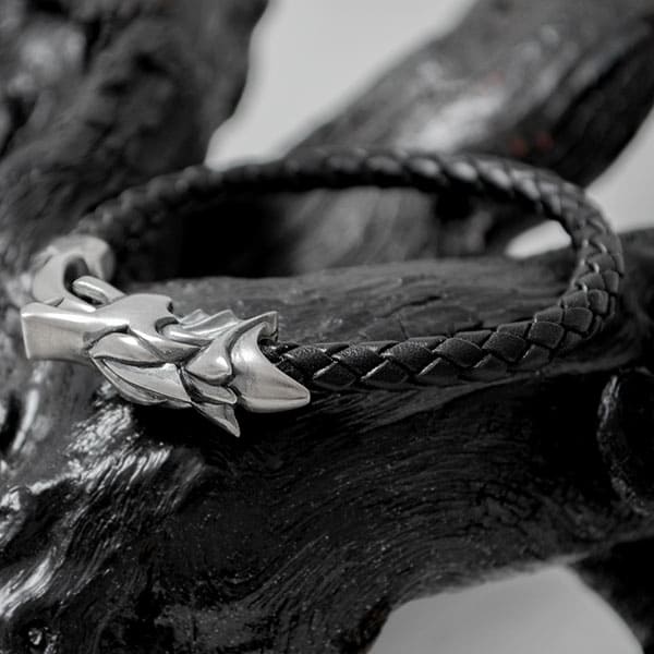 ≪DAgDART/ダグダート≫【Ouroboros】ウロボロス 編革レザーブレスレット(ブラック)×シルバー