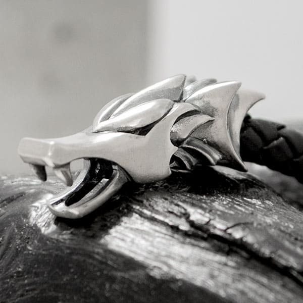 ≪DAgDART/ダグダート≫【Ouroboros】ウロボロス 編革レザーブレスレット(ブラック)×シルバー