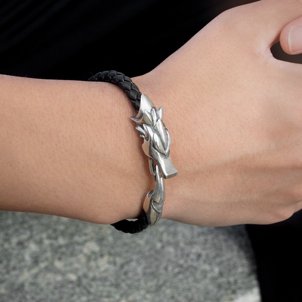 ≪DAgDART/ダグダート≫【Ouroboros】ウロボロス 編革レザーブレスレット(ブラック)×シルバー