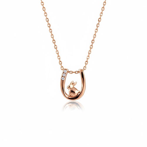≪SERASTINY -petit- / セラスティニー ペティ≫-うさぎ-/ホースシュー　天然ダイヤモンドネックレス　ピンクゴールド　SUS316L