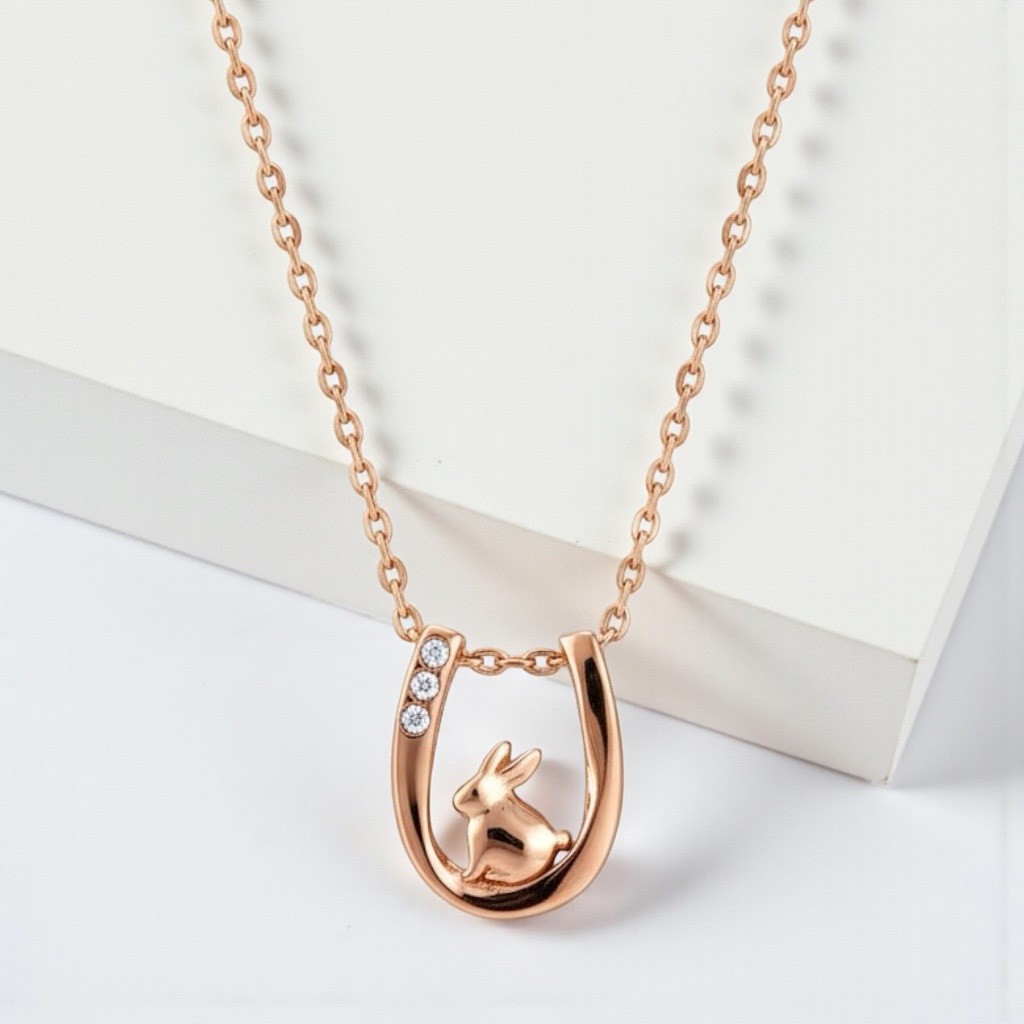 ≪SERASTINY -petit- / セラスティニー ペティ≫-うさぎ-/ホースシュー　天然ダイヤモンドネックレス　ピンクゴールド　SUS316L