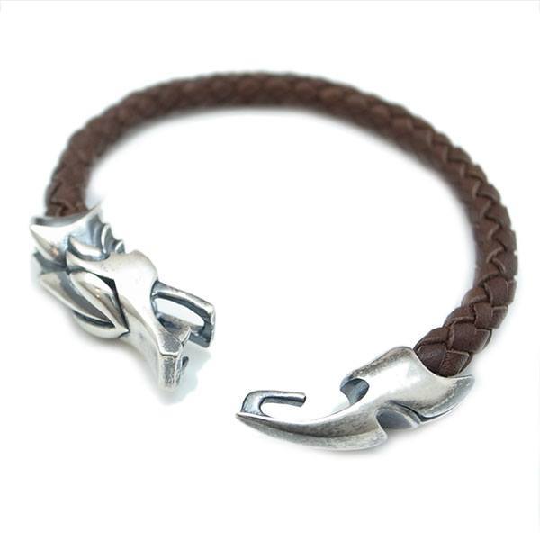 ≪DAgDART/ダグダート≫【Ouroboros】ウロボロス 編革レザーブレスレット(ブラウン)×シルバー