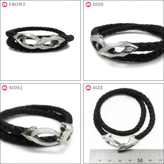 ≪DAgDART/ダグダート≫編革レザーブレスレット(ブラック)×シルバー