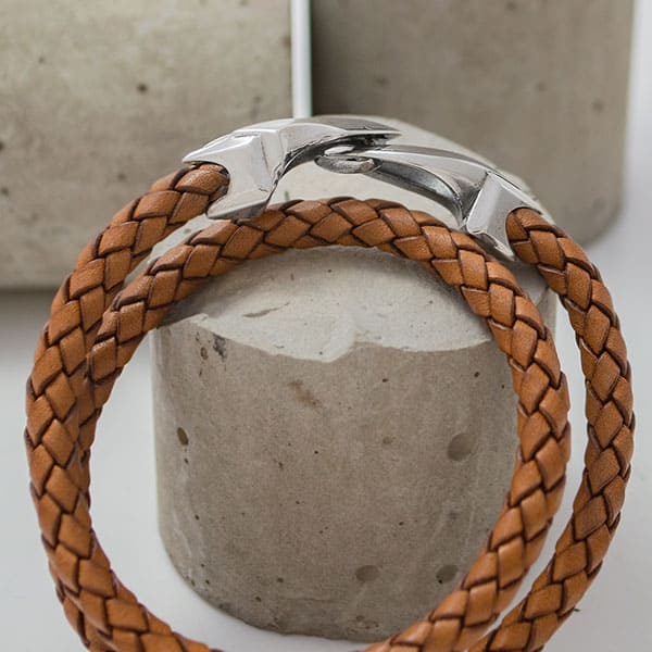 ≪DAgDART/ダグダート≫編革レザーブレスレット(ナチュラル)×シルバー