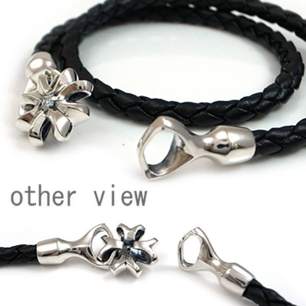 ≪DAgDART/ダグダート≫【Glass】クロス キュービックジルコニア×レザー×シルバーブレスレット 