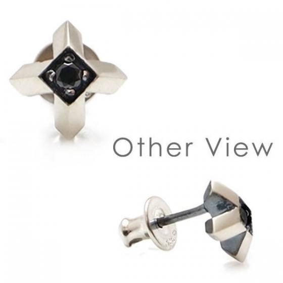 ≪DAgDART/ダグダート≫【Glass】クロス ブラックキュービックジルコニア×シルバーピアス