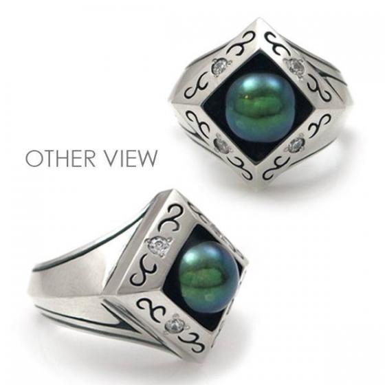 ≪DAgDART/ダグダート≫【Dice】ブラックパール×キュービックジルコニア×シルバーリング /刻印可能