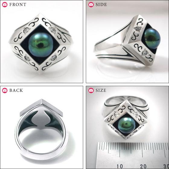 ≪DAgDART/ダグダート≫【Dice】ブラックパール×キュービックジルコニア×シルバーリング /刻印可能