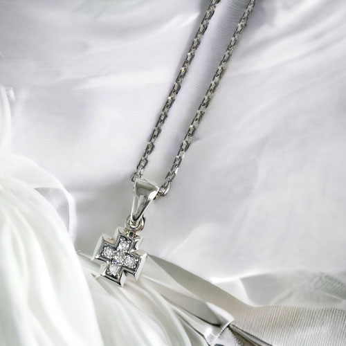 ≪FatimaDesign/ファティマデザイン≫セイントクロス・チャームペンダントWH (チェーン付)